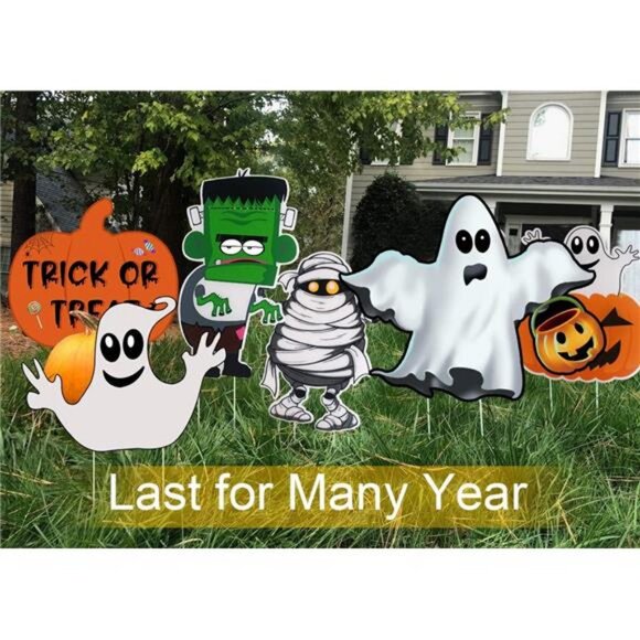 10PCS Yard Signs Halloween Props Pumpkin Ghost Monster Stakes for Decorations - Picture 2 of 7